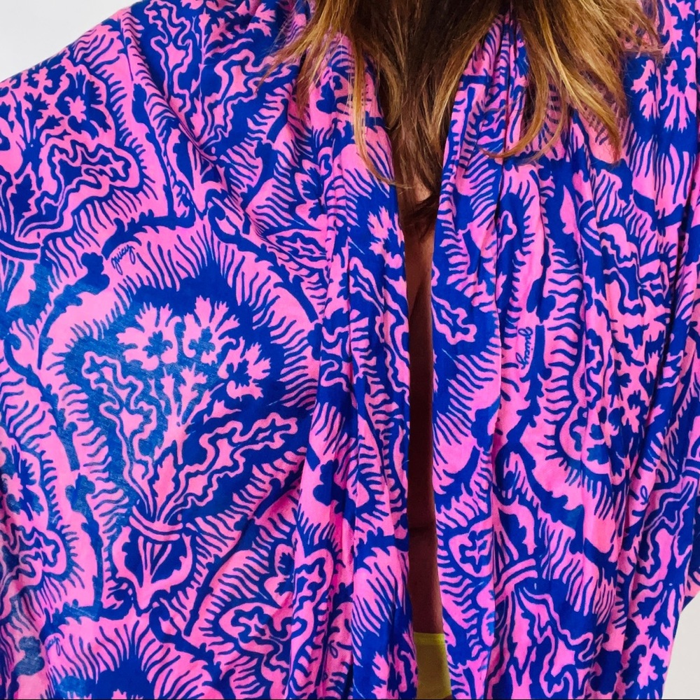 Juicy Couture Oversized Blue Pink Paisley Scarf Wrap Shawl Very Soft 100% Silk - Picture 3 of 9